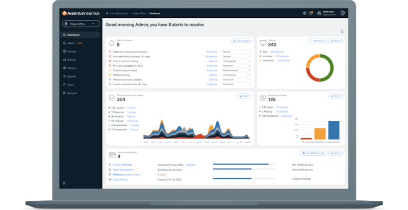 Administre todas sus soluciones de Avast Business desde una única y sencilla plataforma