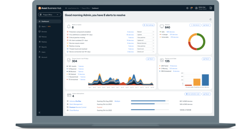 Gerencie todas as suas soluções do Avast Business em uma plataforma fácil de usar