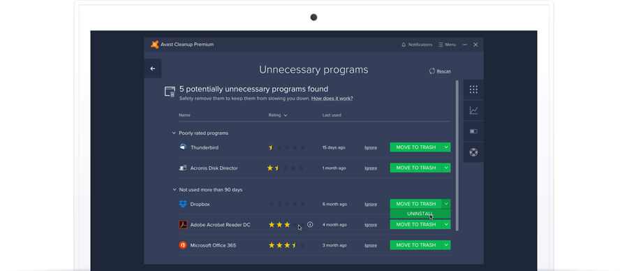 Suppression des programmes inutiles Avast Cleanup
